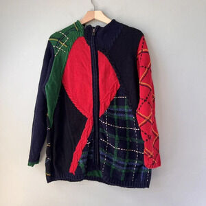 Susan Bristol Womens Patchwork Cardigan Sweater 1W Wool‎ & Acrylic Multicolor